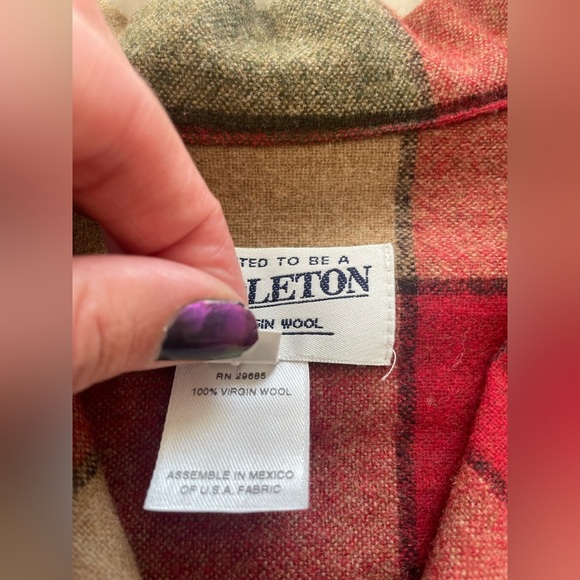 Vintage Pendleton 100% Virgin Wool Plaid Jacket Red Green Tan Button Front Coat - Picture 7 of 11